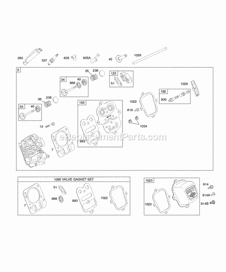 Cylinder Head Diagram and Parts List for 121352-0049-B1  Briggs and Stratton Engine